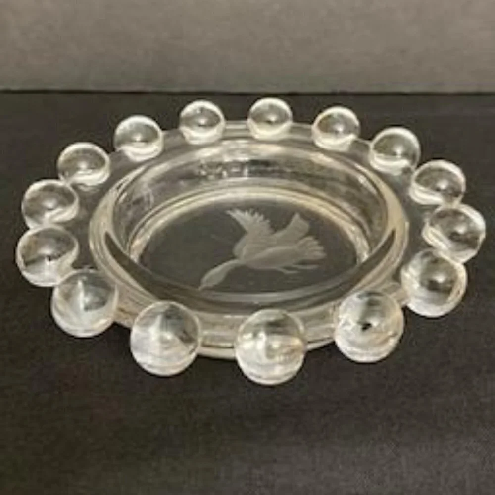 Vitg Beaded‎ Edge Clear Glass Candle Holder Ash Tray Trinket Dish Flying Duck